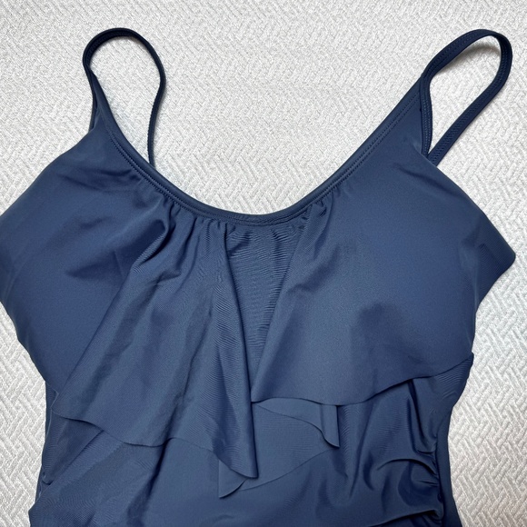NWT CUPSHE Scoop Neck Ruffled One-Piece Swimsuit in Midnight Blue Women's Size S - Picture 6 of 16